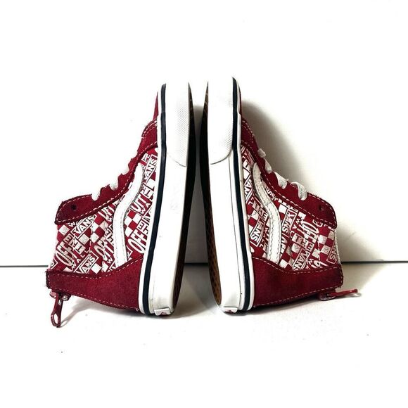 Vans Off The Wall Kid Toddler 7 Suede/Canvas Lace Up Shoe Sneaker Red Sk8 Hi Zip - Picture 5 of 12